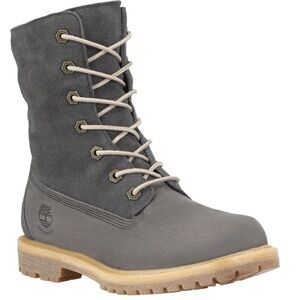 Timberland Teddy Fleece Waterproof Gray Combat Lace up Boots